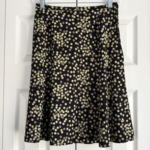 Talbots Skirt Womens P Petite Black Green Polka Dot A-Line Flare Stretch